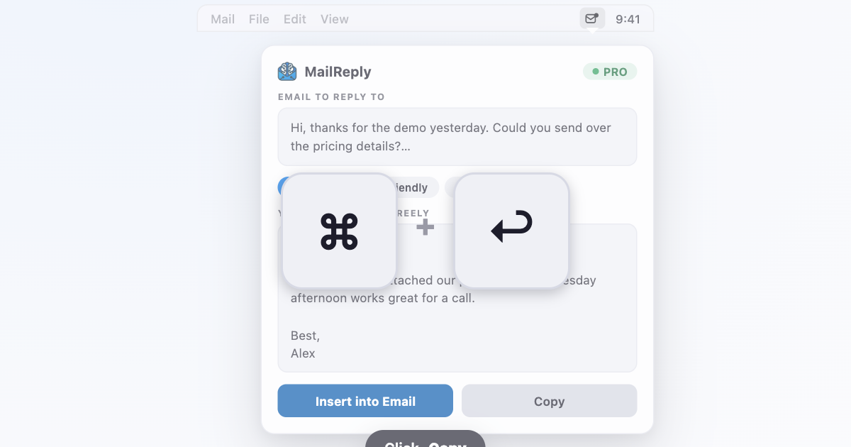 AI email replies with copy and paste on Mac